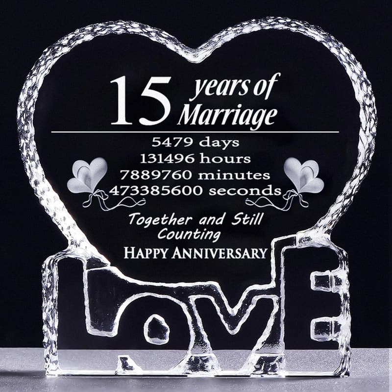 15th Anniversary Crystal Paperweight Keepsake for Her