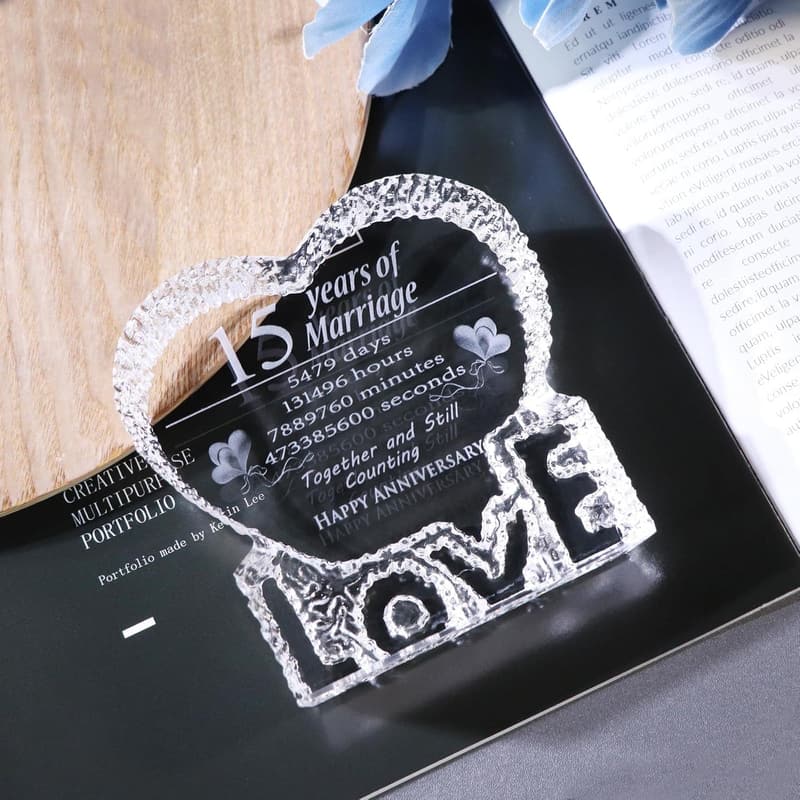 15th Anniversary Crystal Paperweight Keepsake for Her