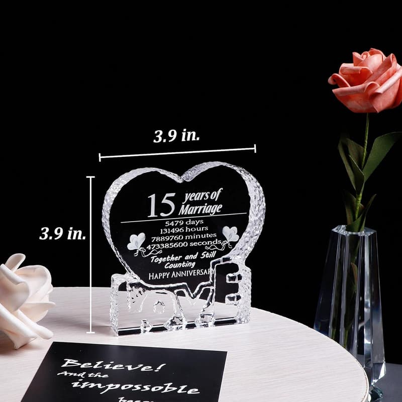 15th Anniversary Crystal Paperweight Keepsake for Her