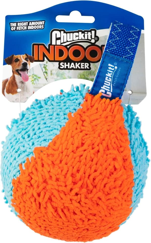 Indoor Fetch Shaker Dog Toy - Interactive 7.75 Inch, Orange/Blue
