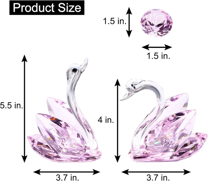 15th Anniversary Pink Diamond Swan Figurine for Couples