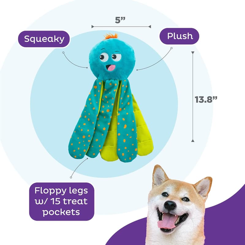 Interactive Plush Octopus Dog Puzzle Toy - Blue