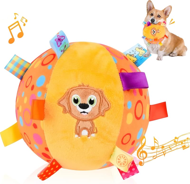 Interactive Dog Squeak Ball Toy with Built-in Bell - 6 Inches