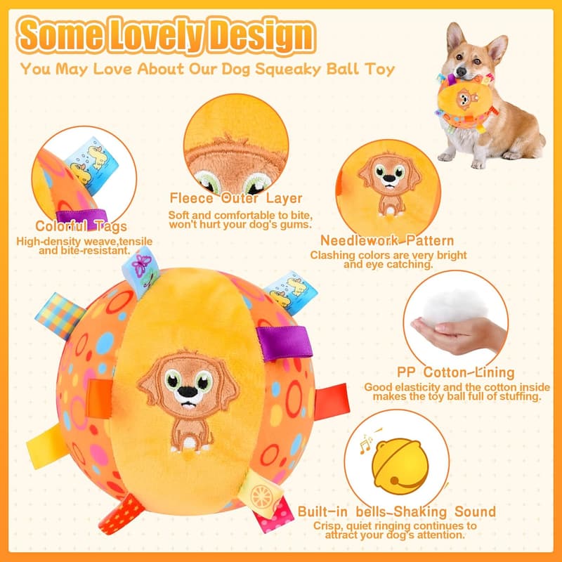 Interactive Dog Squeak Ball Toy with Built-in Bell - 6 Inches