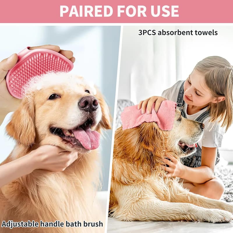 Dog Paw Cleaner with Towels & Brush – Pink Medium