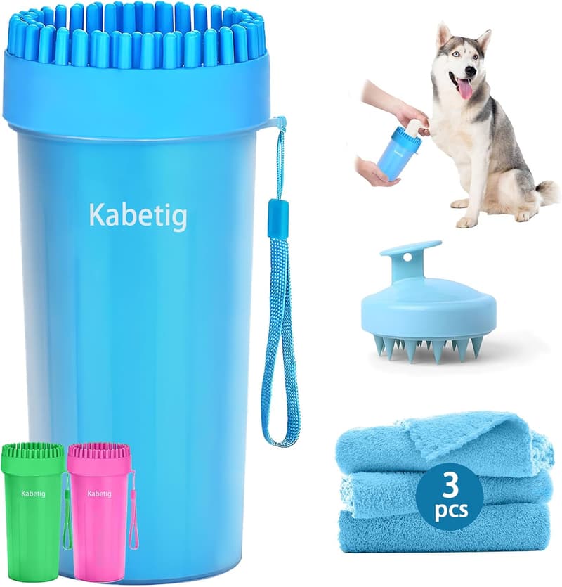 Large Dog Paw Cleaner & Washer with 3 Towels (Blue)