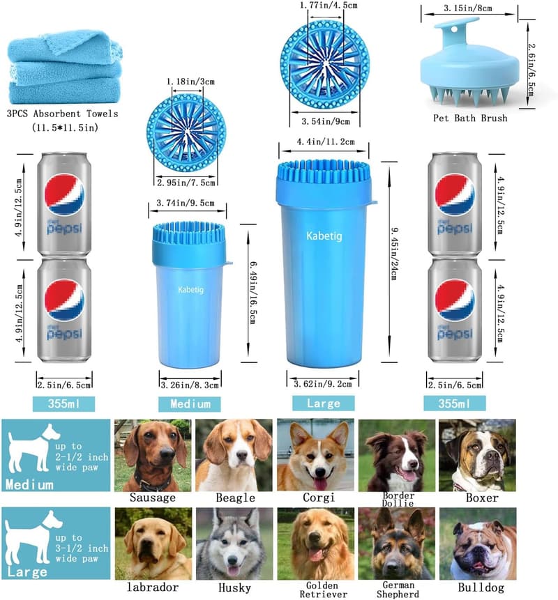 Large Dog Paw Cleaner & Washer with 3 Towels (Blue)