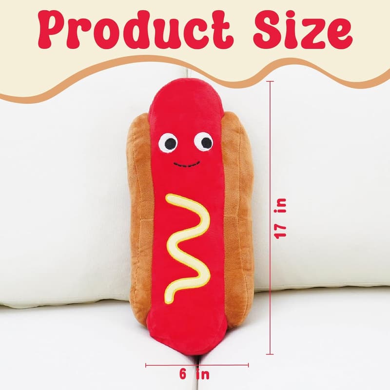 Funny Hot Dog Plush Toy Pillow, 17.7 inch Soft Food Gift for Kids