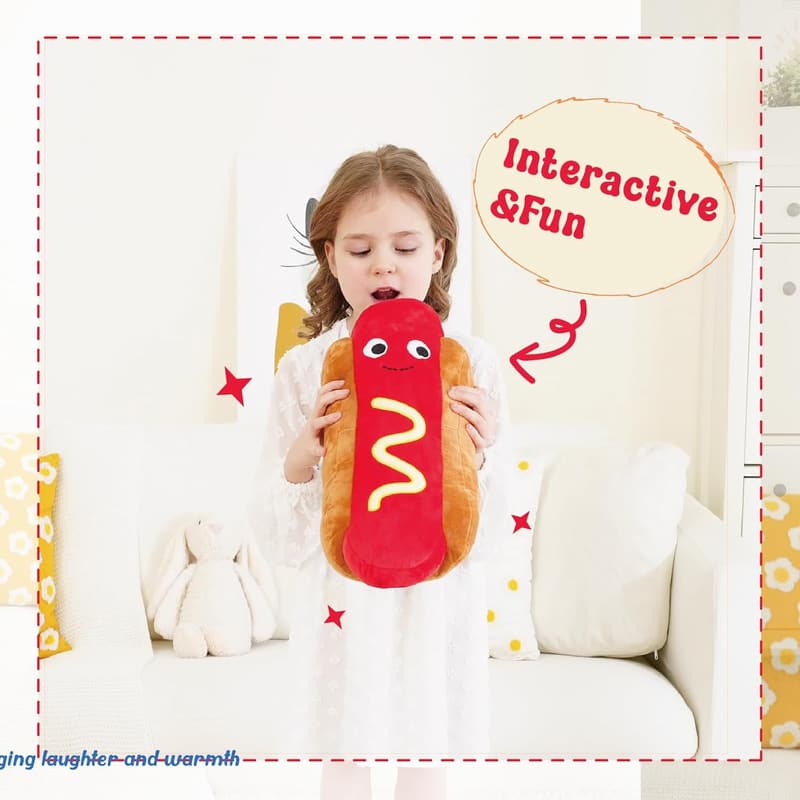 Funny Hot Dog Plush Toy Pillow, 17.7 inch Soft Food Gift for Kids