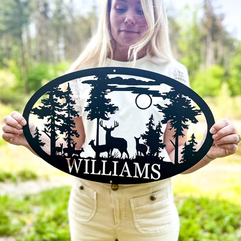 Custom Deer Cabin Sign - Personalized Metal Decor for Hunters