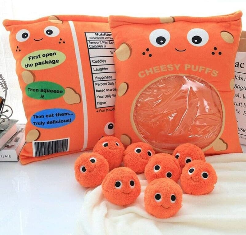 Cheesy Puffs Plush Pillow for Kids - Game Toy & Home Decor
