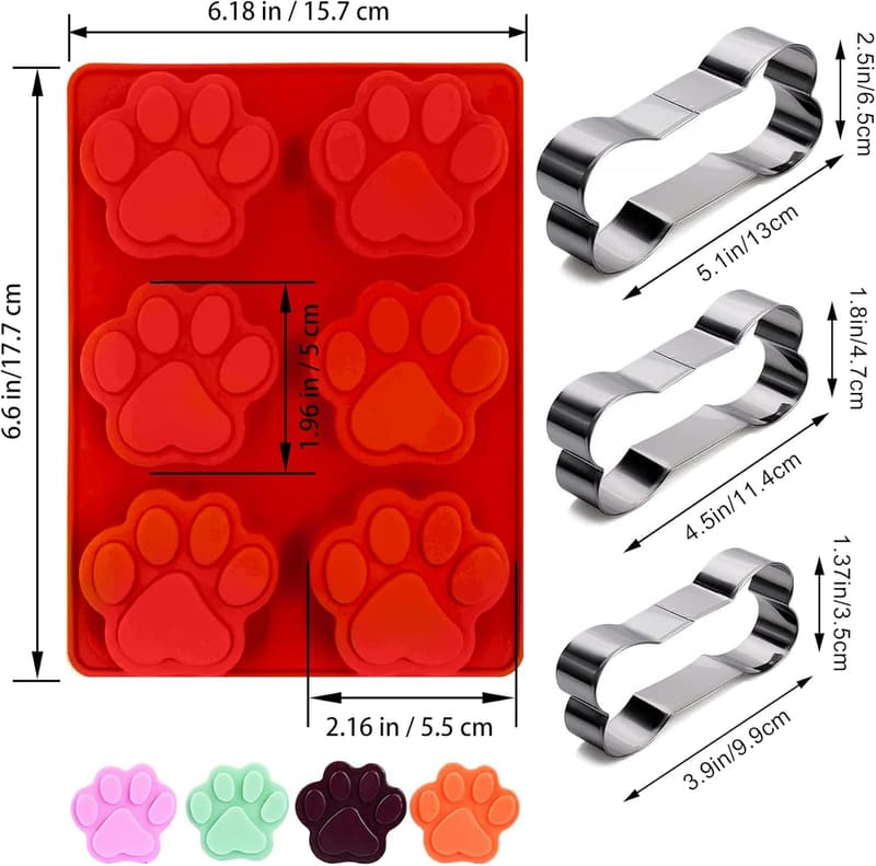 Silicone Puppy Paw & Bone Cookie Cutter Molds
