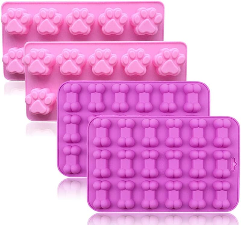 Paw Print Silicone Treat Molds for Baking and Freezing, Set of 4