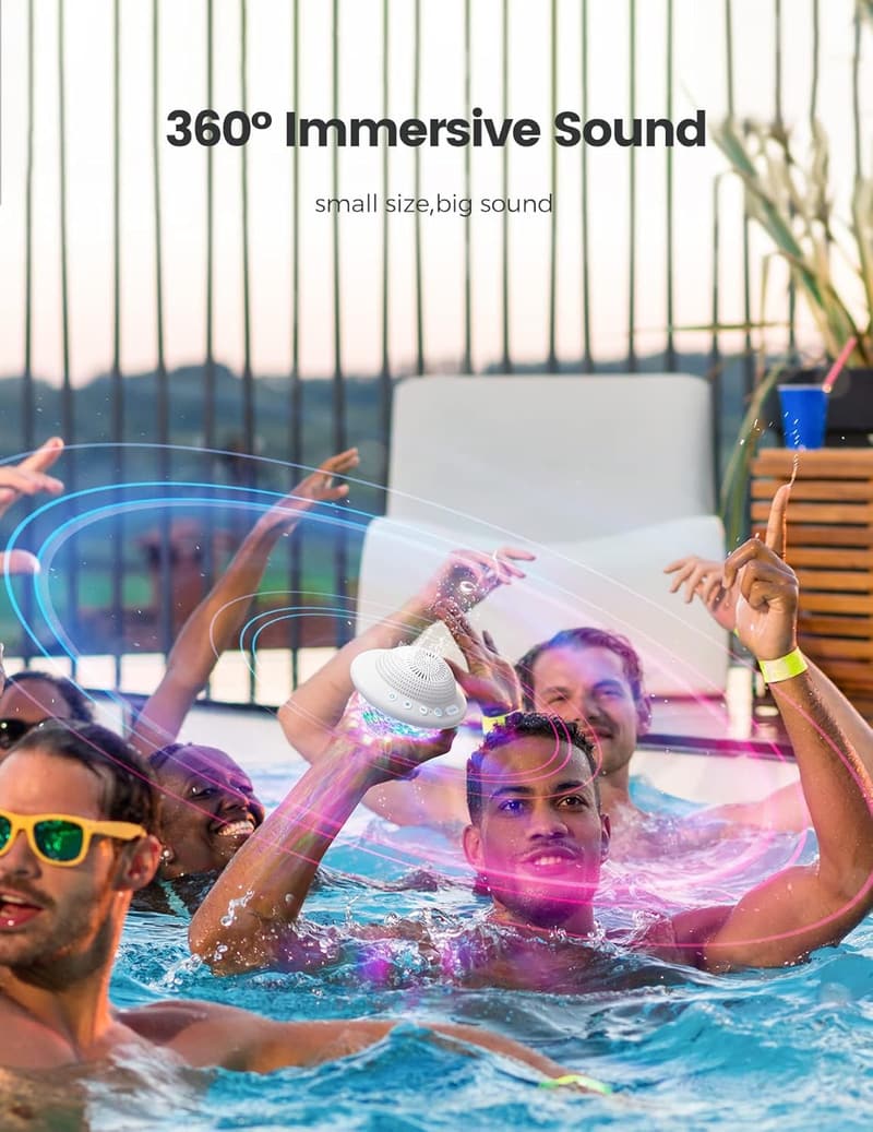 IPX7 Waterproof Bluetooth Pool Speaker with LED Lights