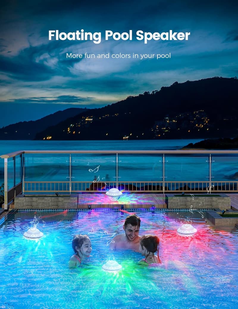 IPX7 Waterproof Bluetooth Pool Speaker with LED Lights