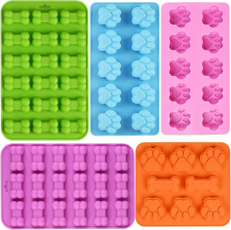 Paw and Bone Silicone Molds Set for Dog Treats - 5 Food Grade Molds