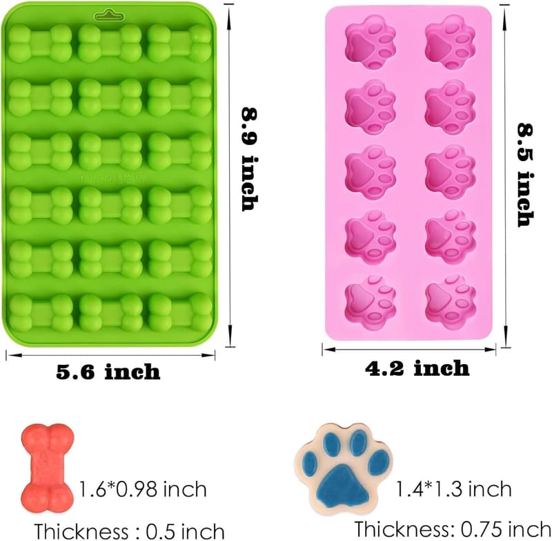 Paw and Bone Silicone Molds Set for Dog Treats - 5 Food Grade Molds