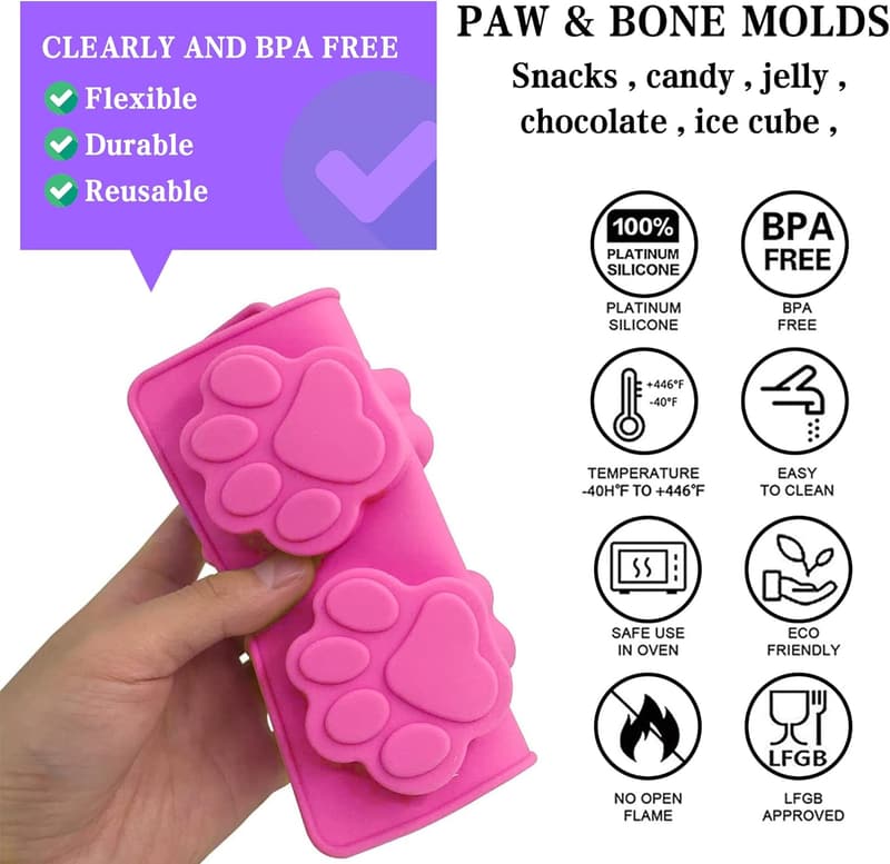 Dog Paw Silicone Molds - Non-Stick Food Grade (Set of 4)
