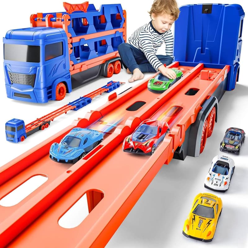 Racing Truck Toys – 65'' Folded Carrier for Boys Age 3-5