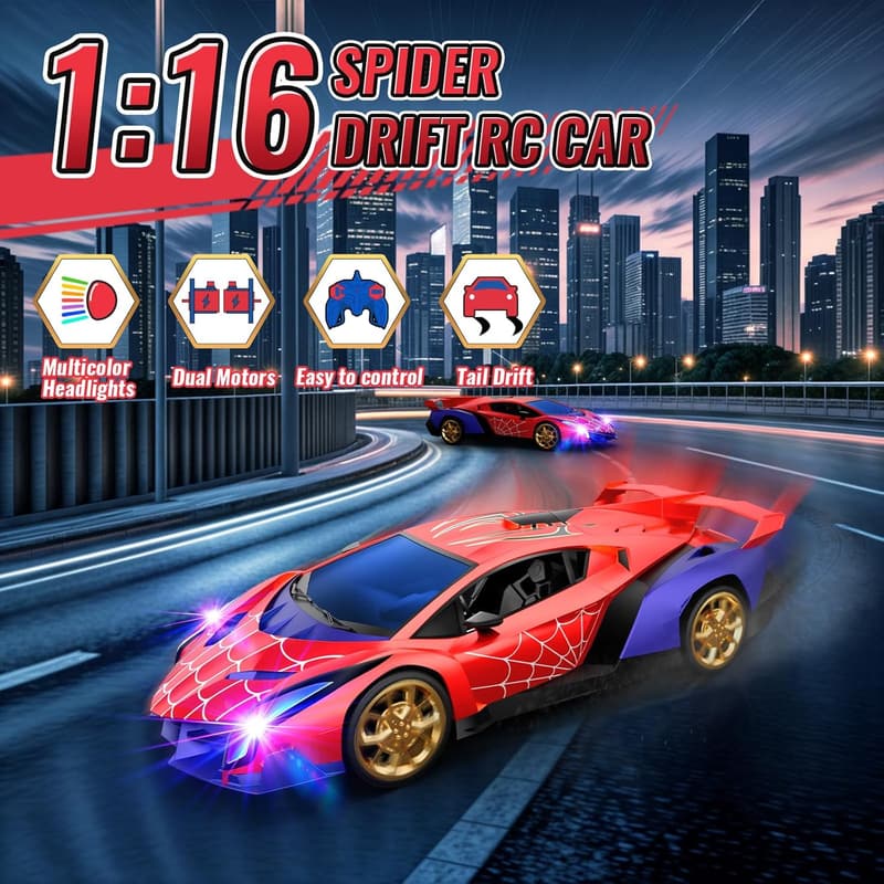 Spider Remote Control Car with Multi-Color Lights - Birthday Gift for Boys 3-10