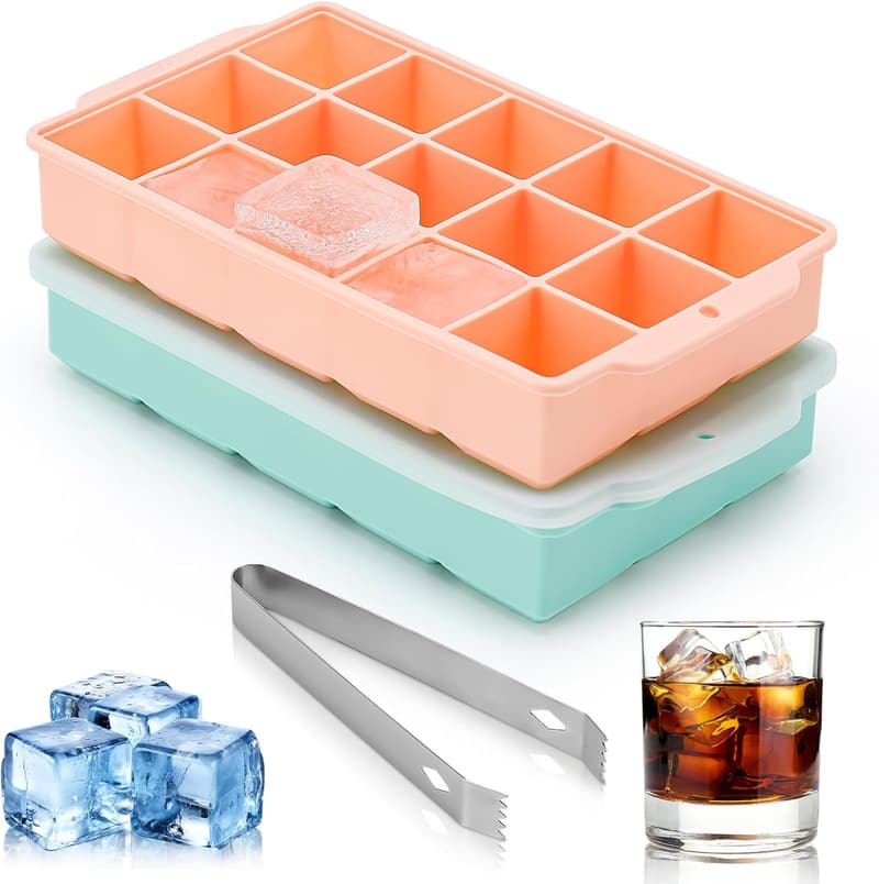 Silicone Ice Cube Trays with Lids - 2 Pack, Easy Release