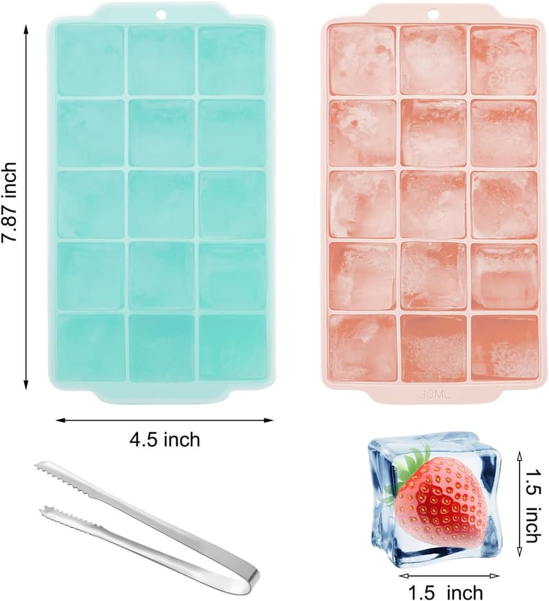 Silicone Ice Cube Trays with Lids - 2 Pack, Easy Release