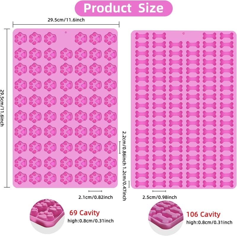 Dog Treat Silicone Molds Set - 2 PCS Bone & Paw Shapes