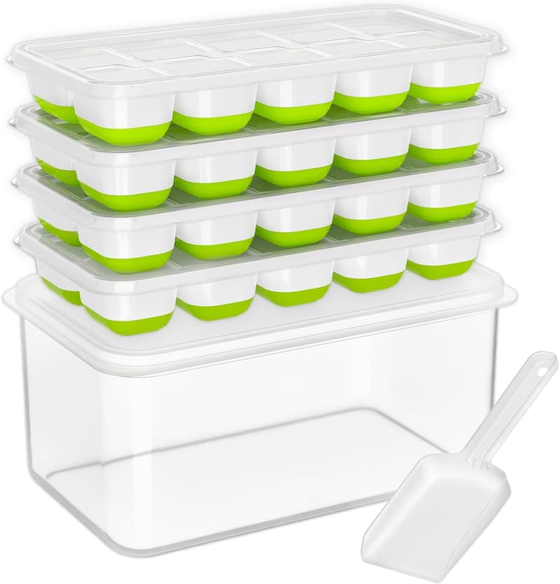 Stackable Silicone Ice Cube Tray Set with Lid and Bin