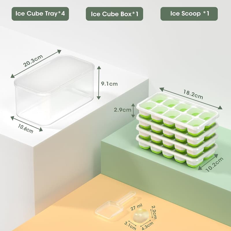 Stackable Silicone Ice Cube Tray Set with Lid and Bin