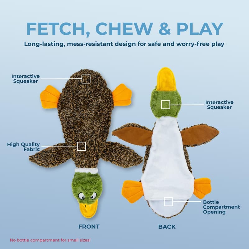 2-in-1 Stuffless Squeaky Dog Toy for Active Play - Wild Duck