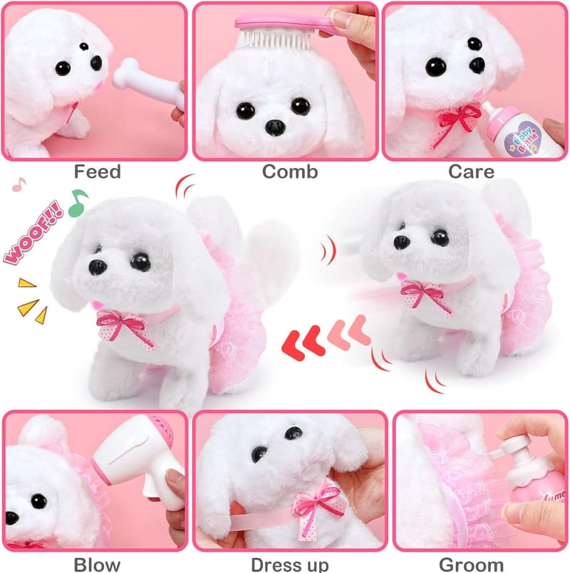 Interactive Plush Dog Toy Set for Toddler Girls – 10 Pieces