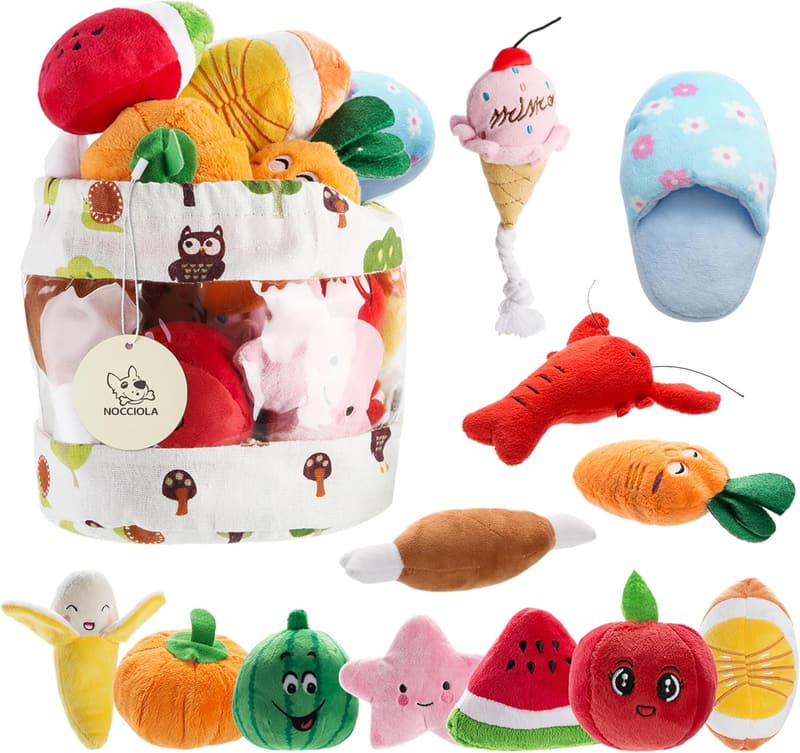 Plush Dog Squeaky Toys Set with Bag - 12 Pcs for Small Dogs