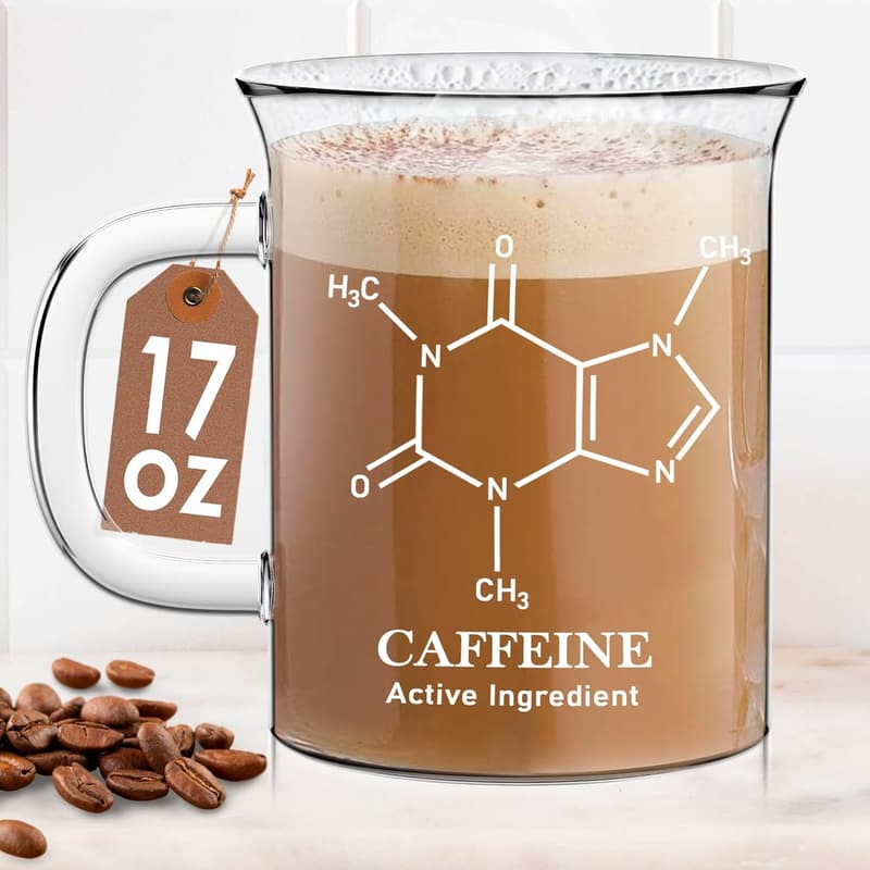 Clear Caffeine Molecule Beaker Mug - 17 oz Borosilicate Glass