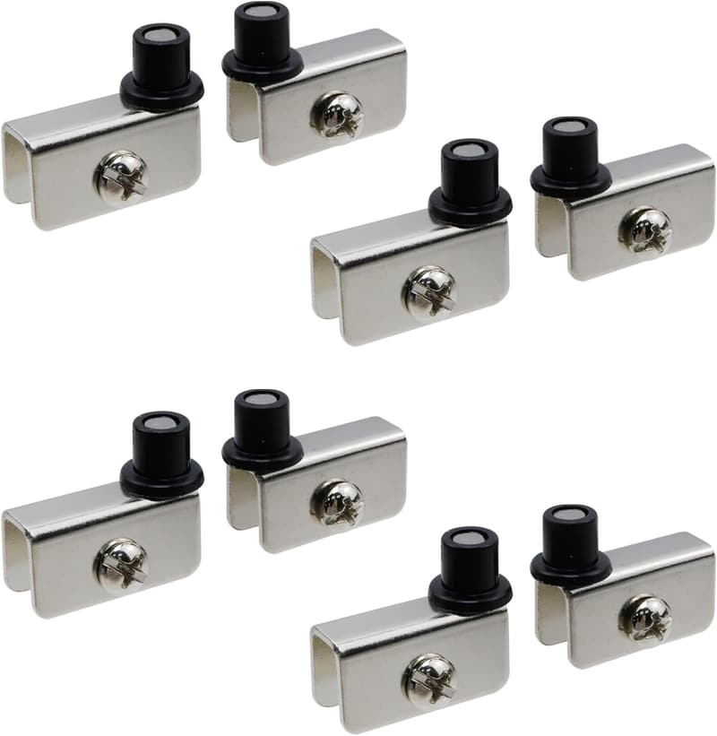 Adjustable Silver Glass Door Pivot Hinge Clips - 4 Sets for 3-5mm Glass