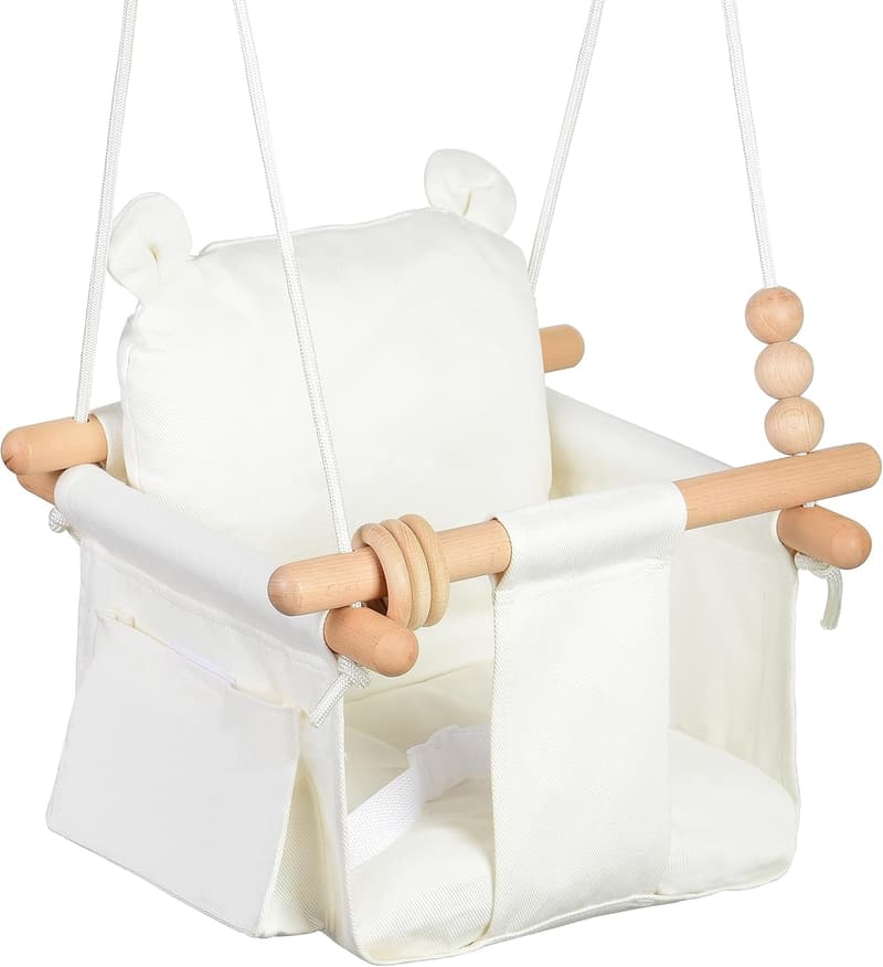 Indoor Baby Swing Seat with Safety Belt & Side Pockets