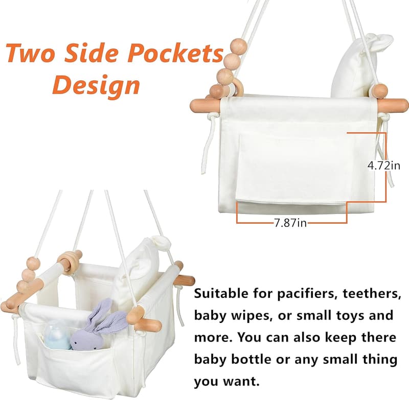 Indoor Baby Swing Seat with Safety Belt & Side Pockets