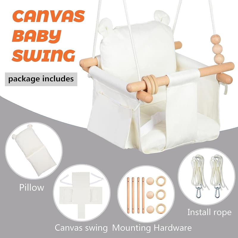 Indoor Baby Swing Seat with Safety Belt & Side Pockets
