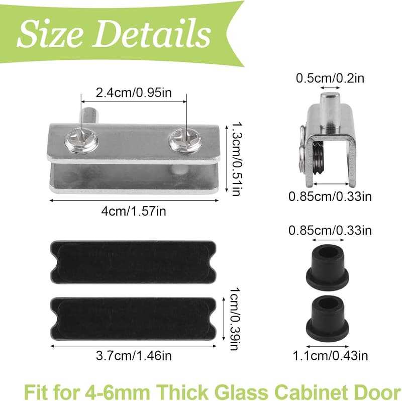 Adjustable Chrome Glass Door Clamp Hinge Replacement Kit, 4 Pairs