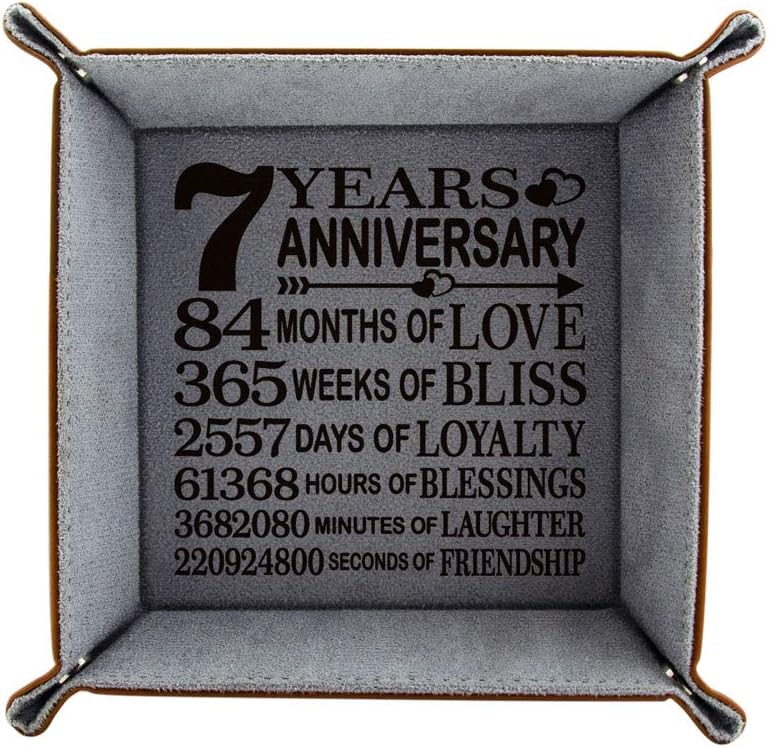 7th Anniversary Engraved Wool Jewelry Tray for Couples