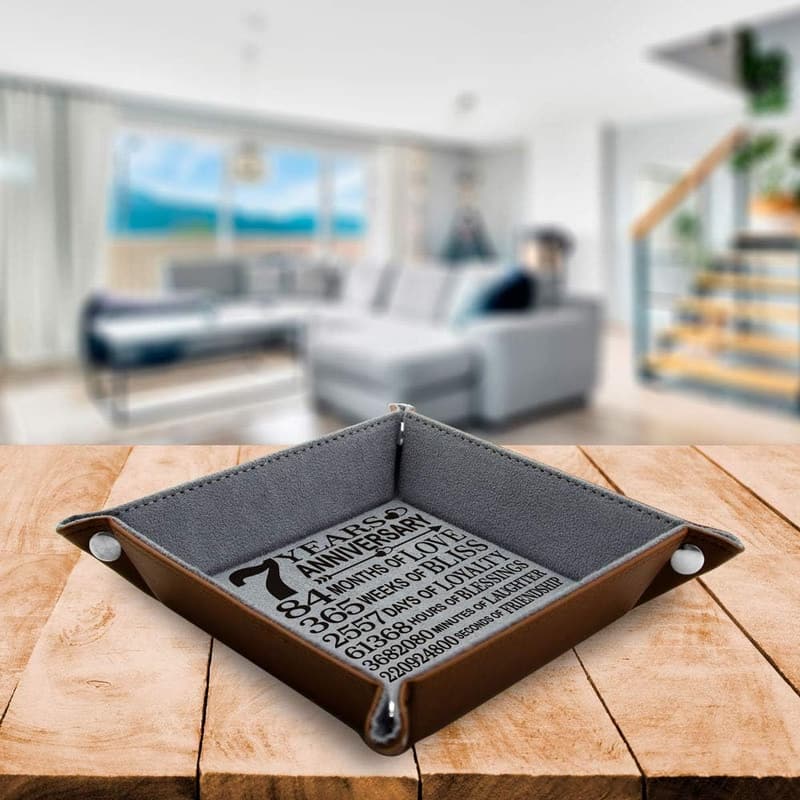 7th Anniversary Engraved Wool Jewelry Tray for Couples
