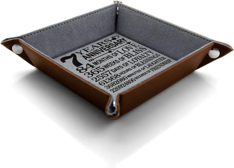 7th Anniversary Engraved Wool Jewelry Tray for Couples