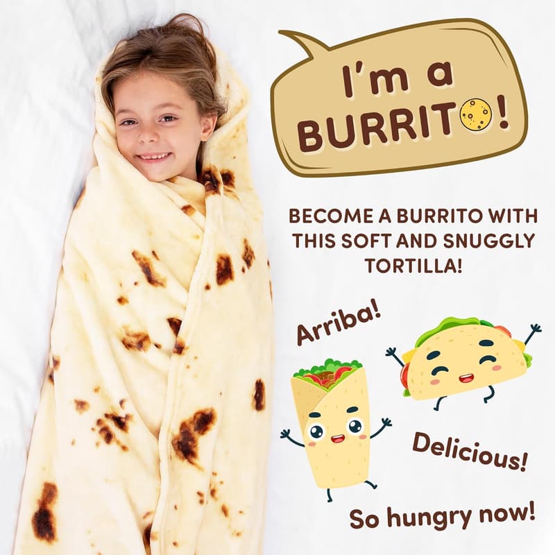 Double-Sided 60-Inch Flannel Tortilla Blanket - Fun Gift for Adults