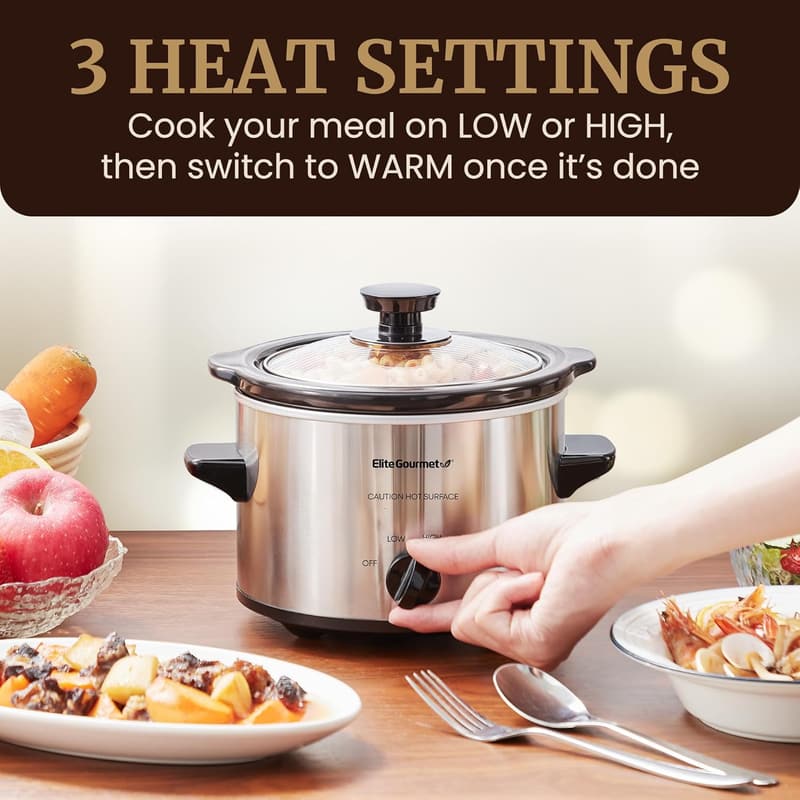 Adjustable Temperature Electric Slow Cooker, 1.5 Quart, Stainless Steel