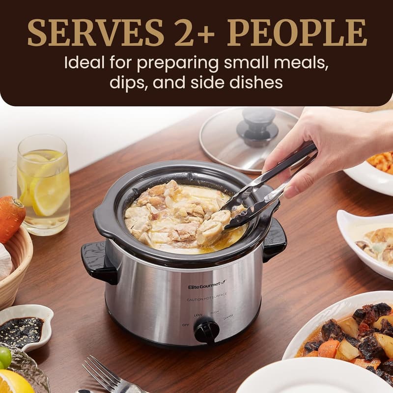 Adjustable Temperature Electric Slow Cooker, 1.5 Quart, Stainless Steel