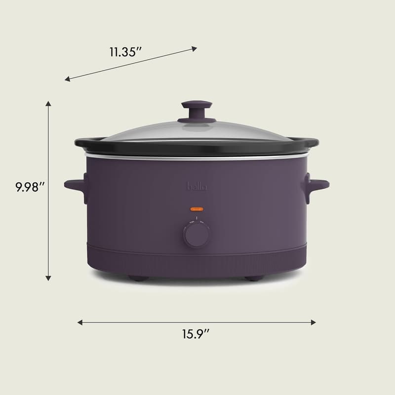 Bella 6.0 Qt Plum Slow Cooker with Nonstick Ceramic Coating