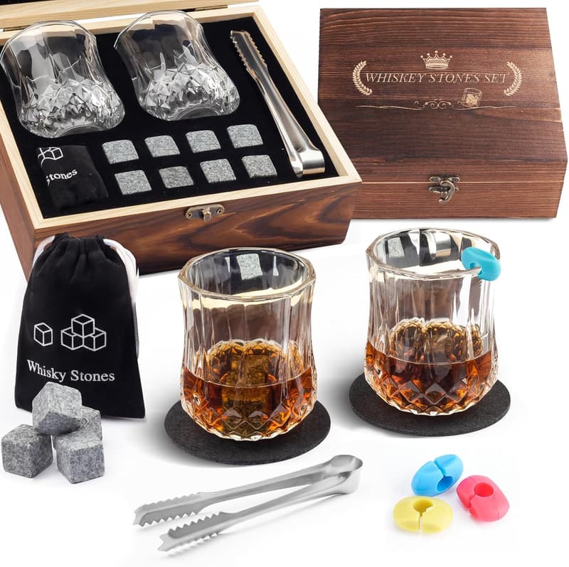 Whiskey Glasses Set with Chilling Rocks - Gifts for Dad