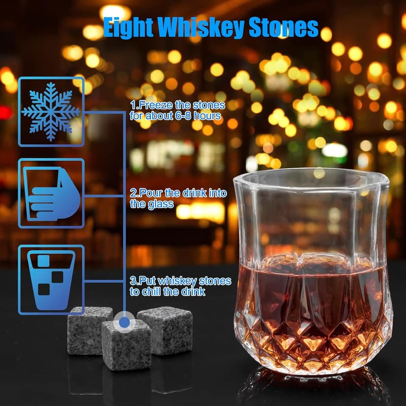 Whiskey Glasses Set with Chilling Rocks - Gifts for Dad