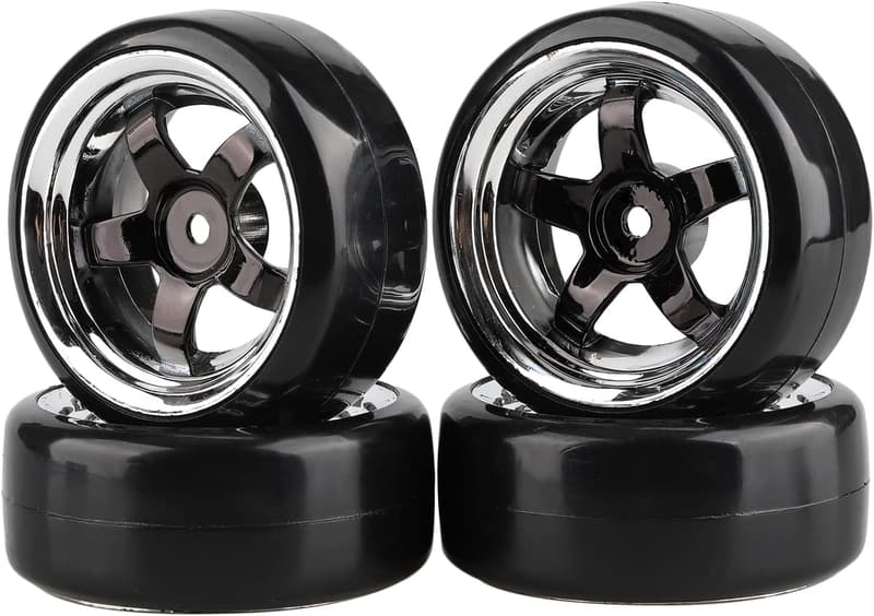 1:10 RC Drift Car Hub Wheel Rims with Hard Plastic Tires - Black