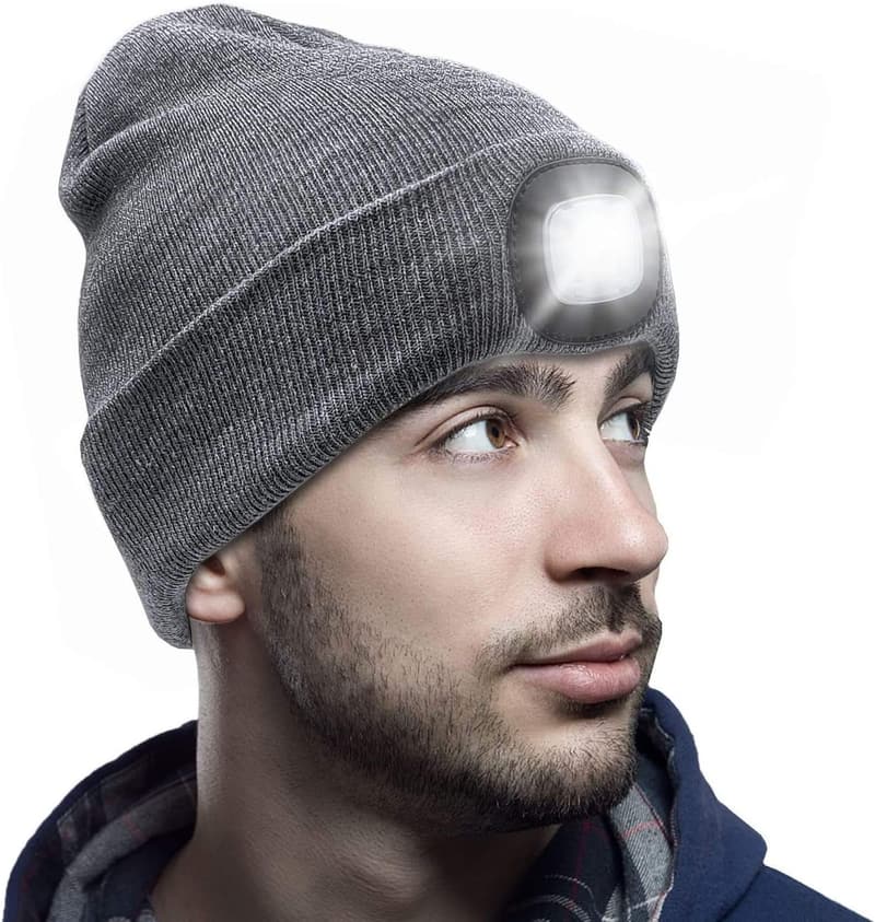 USB Rechargeable LED Beanie Hat for Men