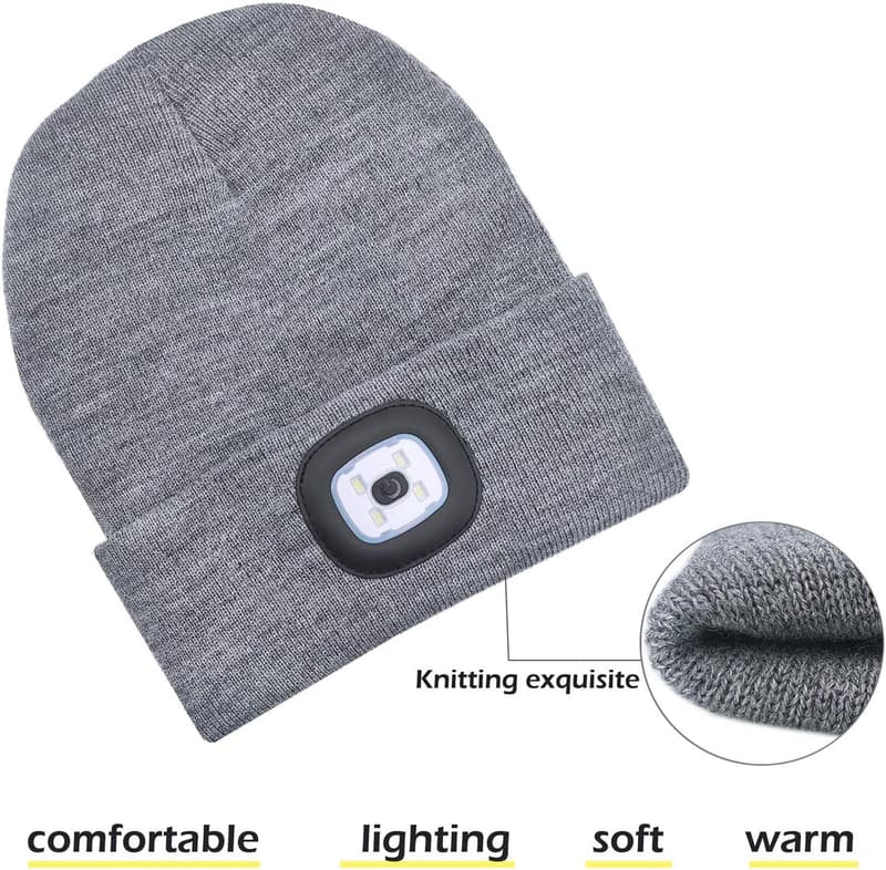 USB Rechargeable LED Beanie Hat for Men